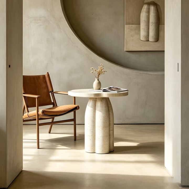 CALYRA Modern Travertine Side Table - Cassa Haus Singapore