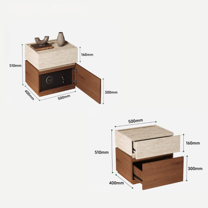 AUREN Modern Travertine Bedside Table With Safe - Cassa Haus Singapore