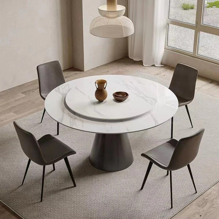 MACK Round Marble Dining Table With Lazy Susan - Radical Homes Singapore