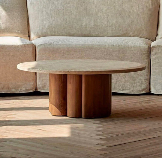 PATRICK Modern Travertine Round Coffee Table - Cassa Haus Singapore
