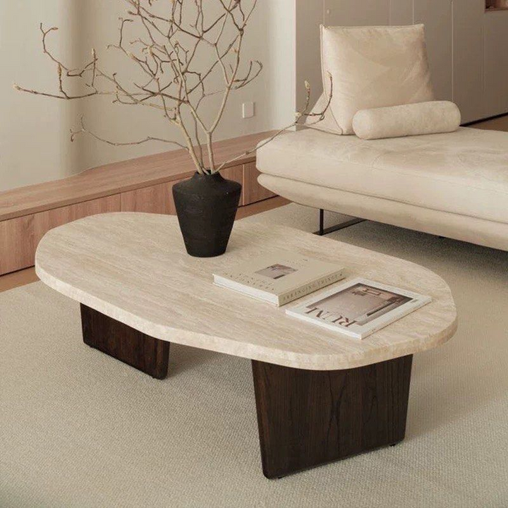 ASHRUNE Modern Travertine Coffee Table - Cassa Haus Singapore