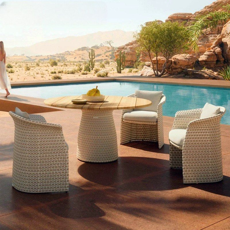VAFAIA Modern Teak Wood Outdoor Table & Chairs - Radical Homes Singapore