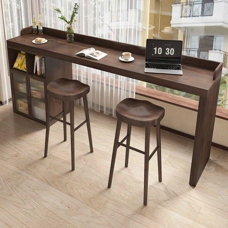 AVERN Modern Solid Wood Bar Table With Storage - Cassa Haus Singapore