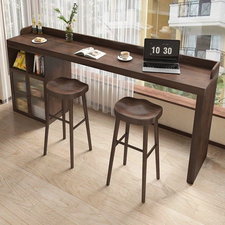 AVERN Modern Solid Wood Bar Table With Storage - Cassa Haus Singapore