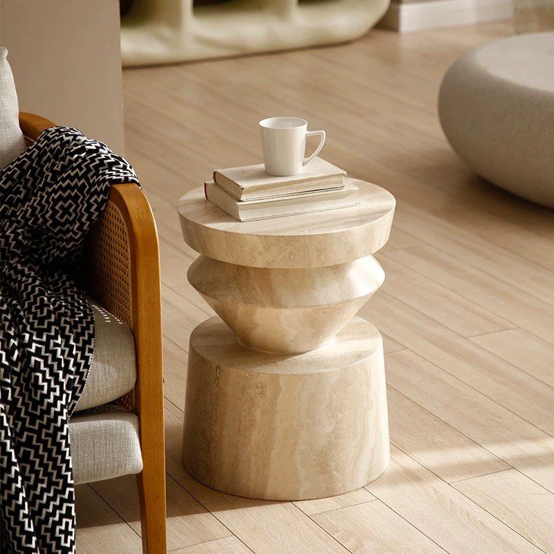 JEXARO Modern Travertine Side Table - Cassa Haus Singapore