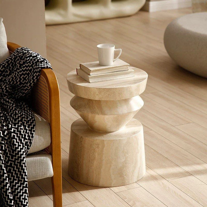 JEXARO Modern Travertine Side Table - Cassa Haus Singapore