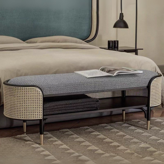 RAVELLO Rustic Ash Wood Rattan Bench - Cassa Haus Singapore