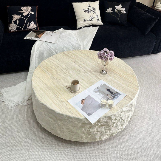 TRAVESSA Modern Travertine Round Coffee Table - Cassa Haus Singapore