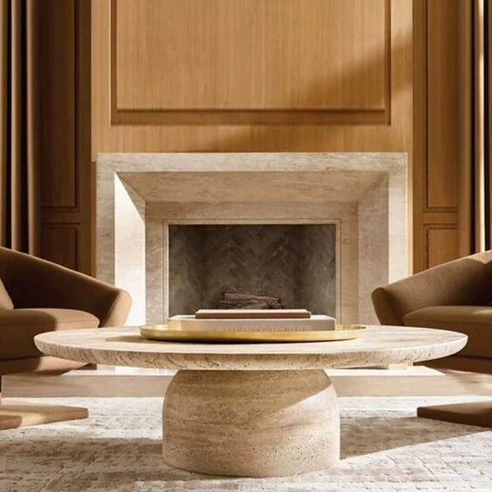 JONATHAN Modern Travertine Round Coffee Table - Cassa Haus Singapore