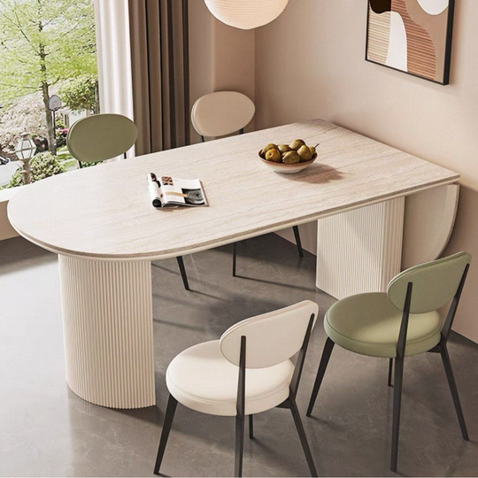 EXPANZA Modern Extendable Travertine Dining Table - Cassa Haus Singapore