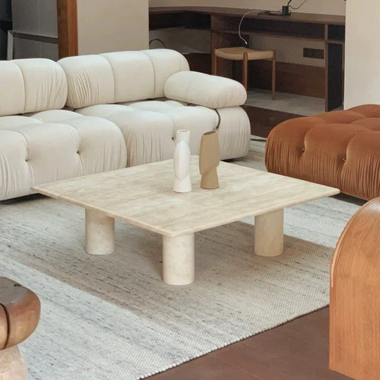 BRIXTEN Modern Travertine Square Coffee Table - Cassa Haus Singapore