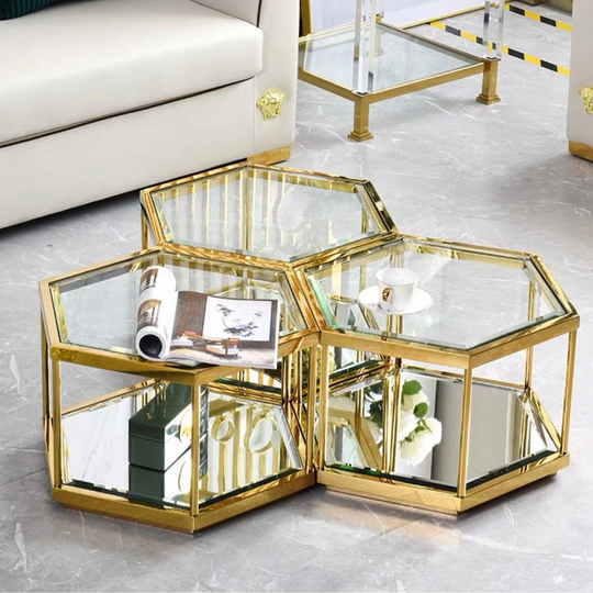 AMANDA Modern Honeycomb Glass Coffee Table - Cassa Haus Singapore