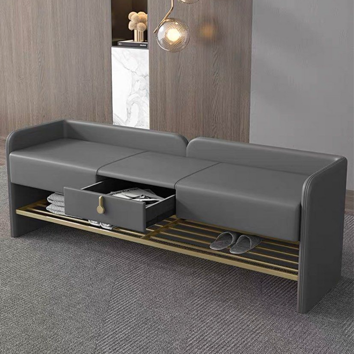 BANYAN Modern Leather Bench With Drawer - Radical Homes Singapore
