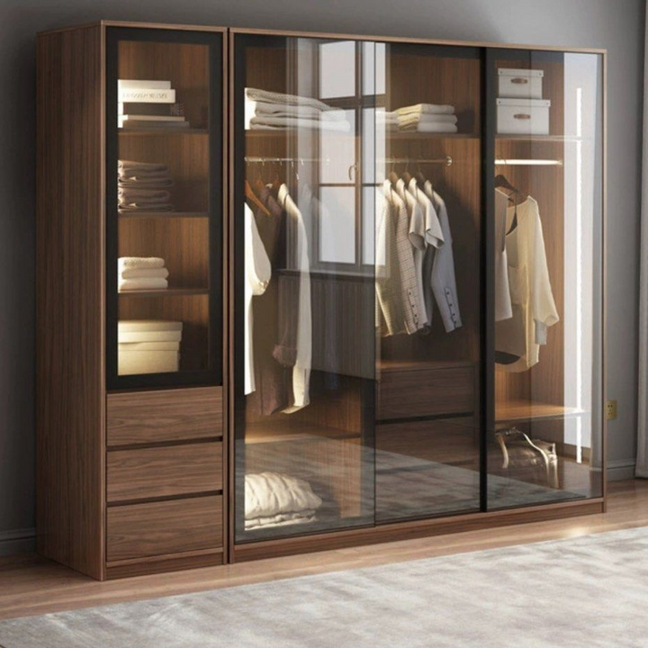 THRYMOR Rustic LED Walnut Wardrobe - Cassa Haus Singapore