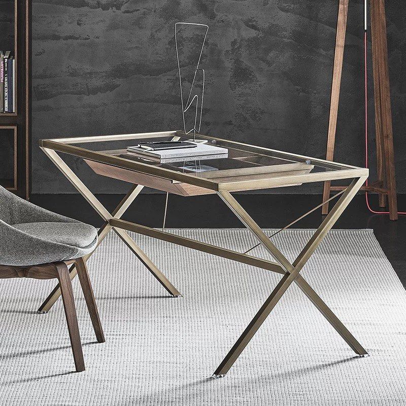 MAXIMILIAN Industrial Glass Study Table - Radical Homes Singapore