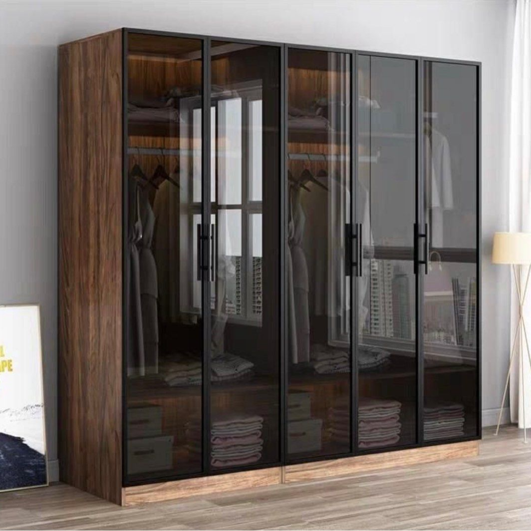 MARCIA Modern Rustic Glass Wardrobe - Radical Homes Singapore