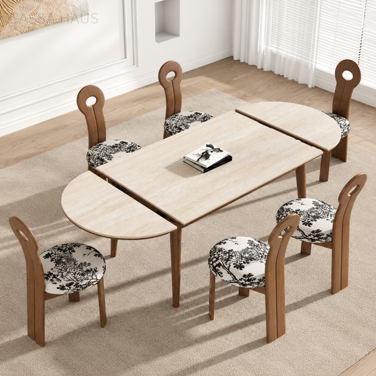 CHARLS Modern Travertine Extendable Dining Table - Cassa Haus Singapore