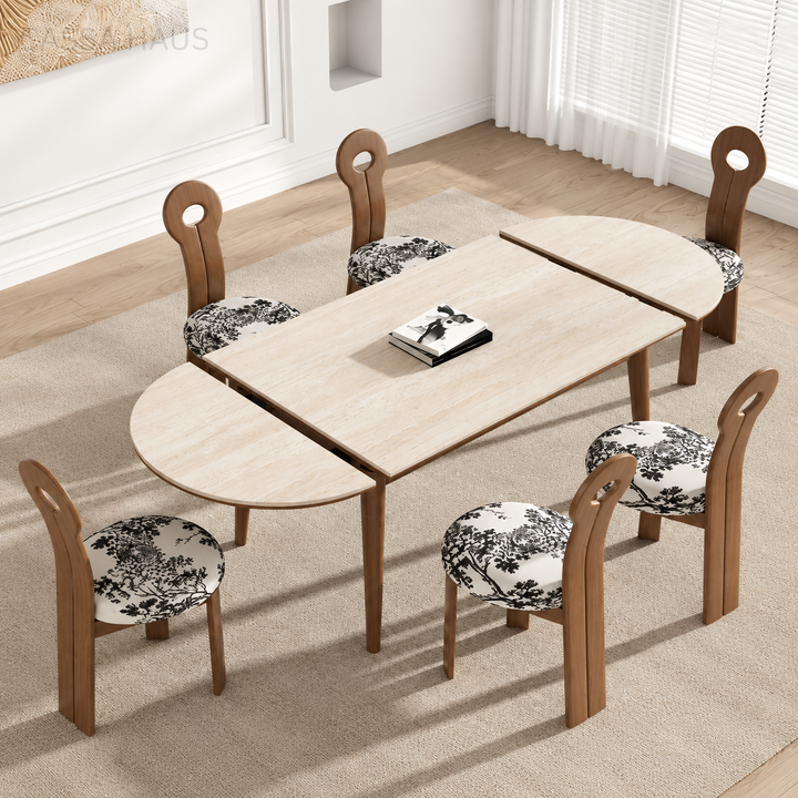 CHARLS Modern Travertine Extendable Dining Table - Cassa Haus Singapore