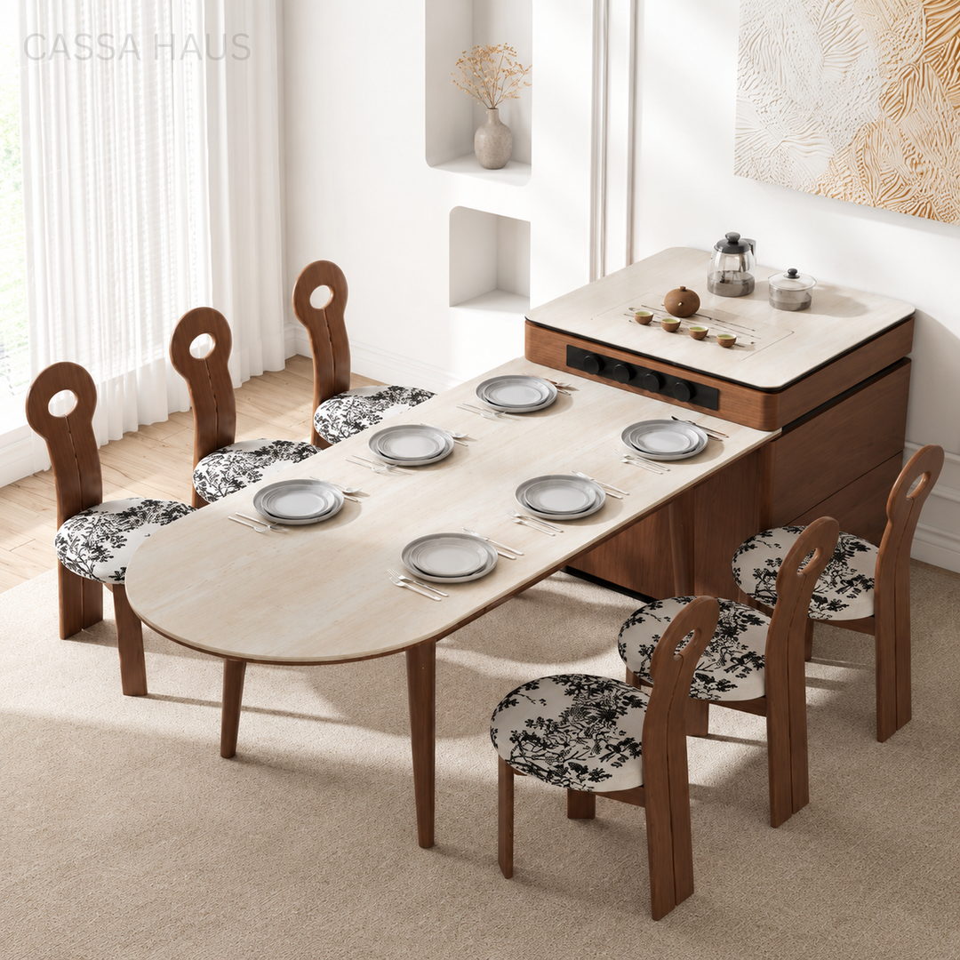 CHARLS Modern Travertine Extendable Dining Table - Cassa Haus Singapore