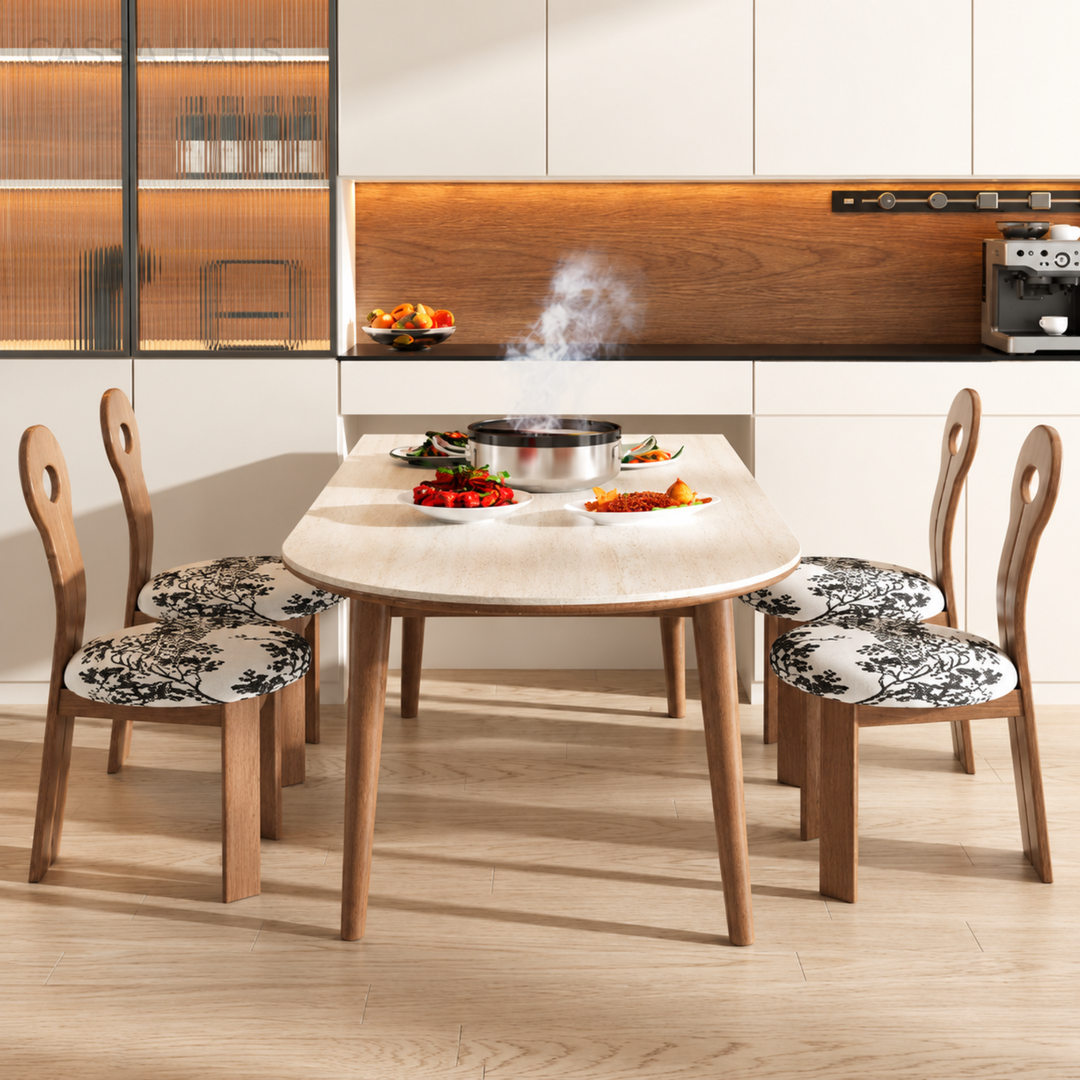 CHARLS Modern Travertine Extendable Dining Table - Cassa Haus Singapore