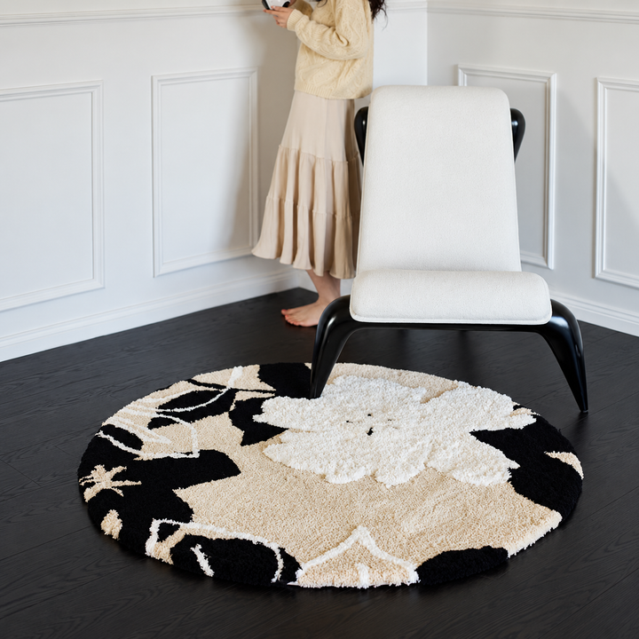 VIRELLUNE Modern Floral Soft Round Rug - Cassa Haus Singapore