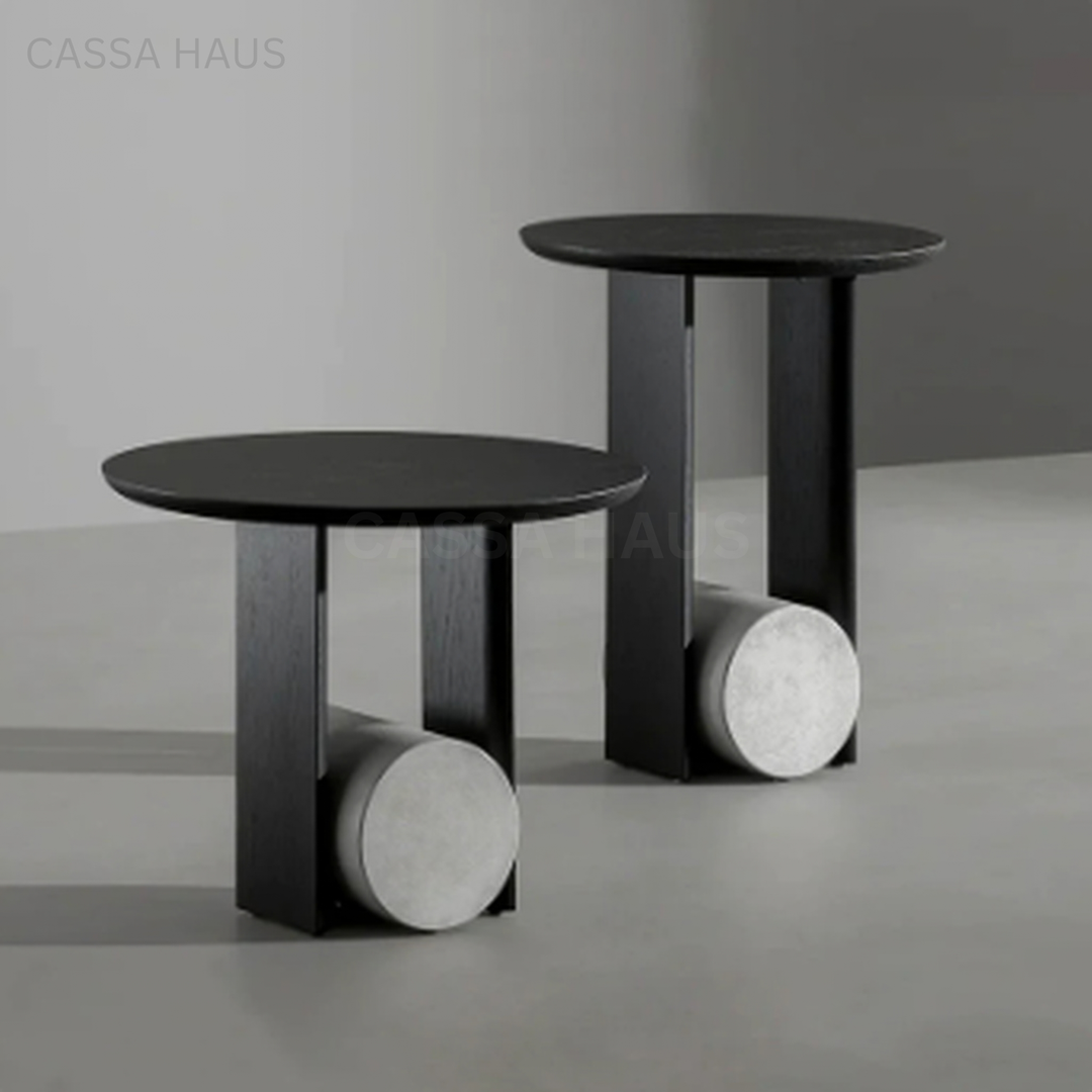 HERME Modern Solid Wood & Concrete Side Table