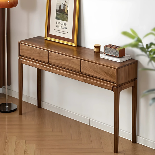 WALDREN Modern Walnut Wood Console Table With Drawers - Cassa Haus Singapore