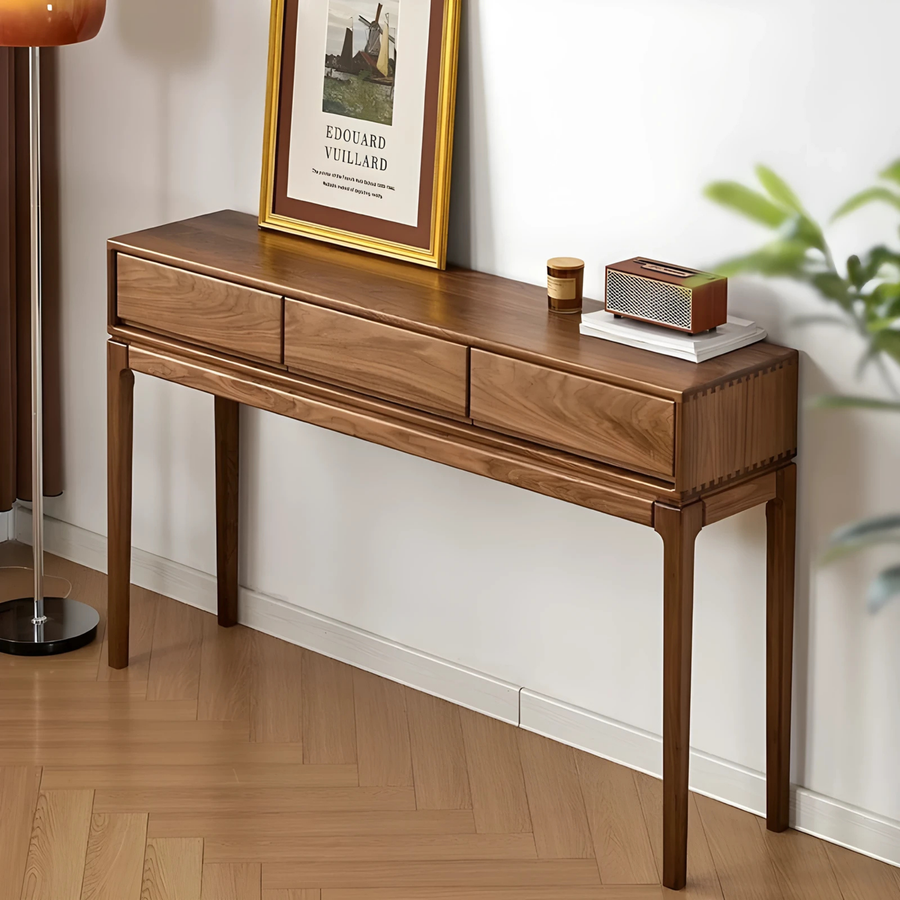 DAMA Modern Walnut Wood Console Table With Drawers - Radical Homes Singapore