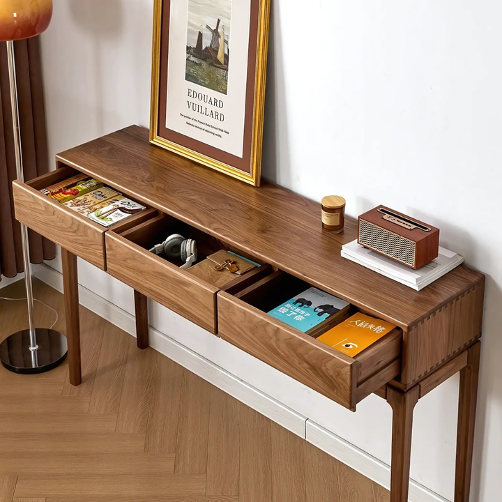 DAMA Modern Walnut Wood Console Table With Drawers - Radical Homes Singapore