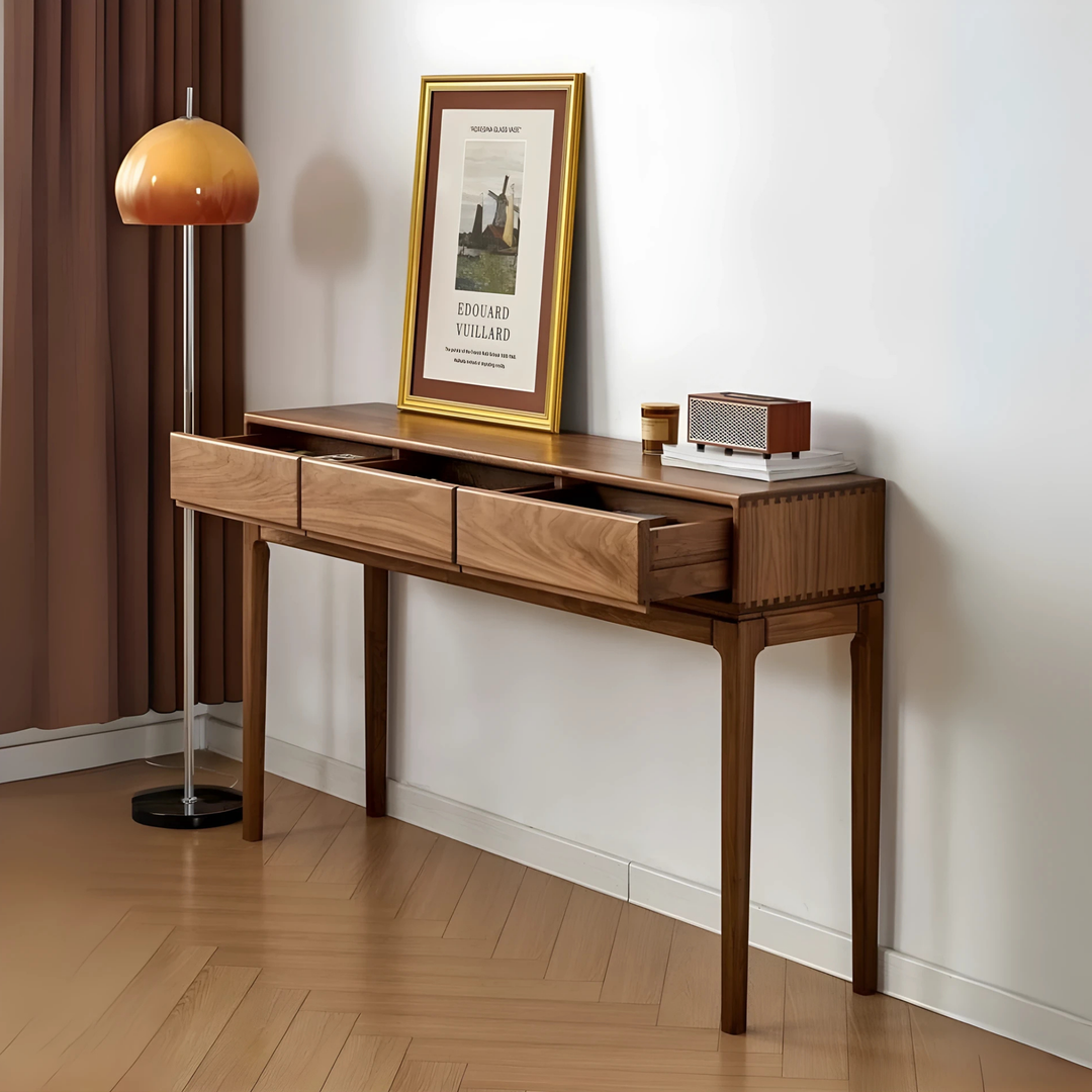DAMA Modern Walnut Wood Console Table With Drawers - Radical Homes Singapore
