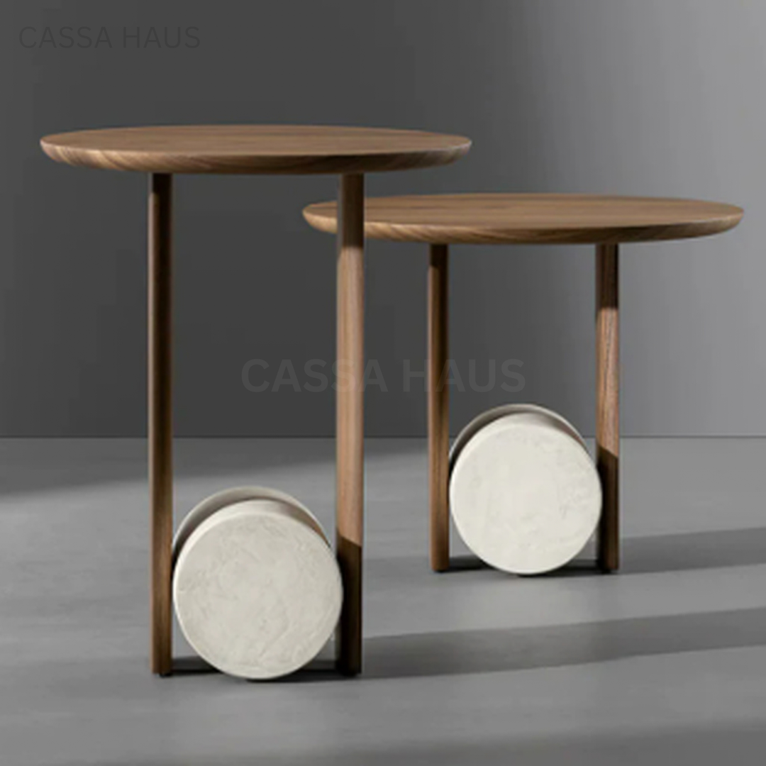 HERME Modern Solid Wood & Concrete Side Table