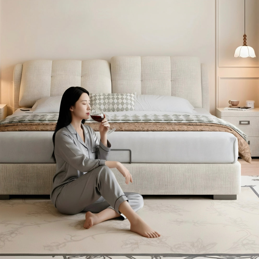 RAVIEN Modern Scratch Proof Fabric Storage Bedframe - Cassa Haus Singapore