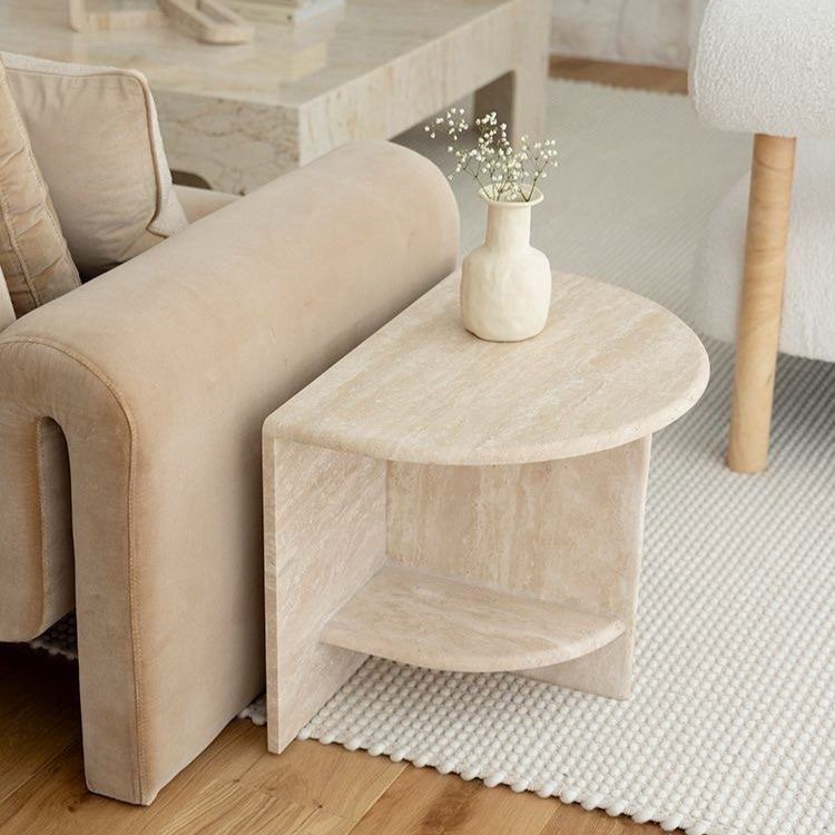 KIM Modern Travertine Side Table - Radical Homes Singapore