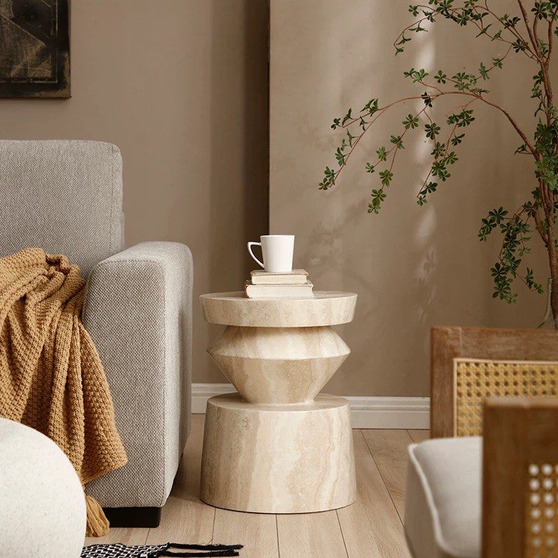 JEXARO Modern Travertine Side Table - Cassa Haus Singapore
