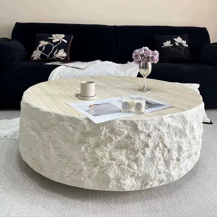 KITKE Modern Travertine Round Coffee Table - Radical Homes Singapore