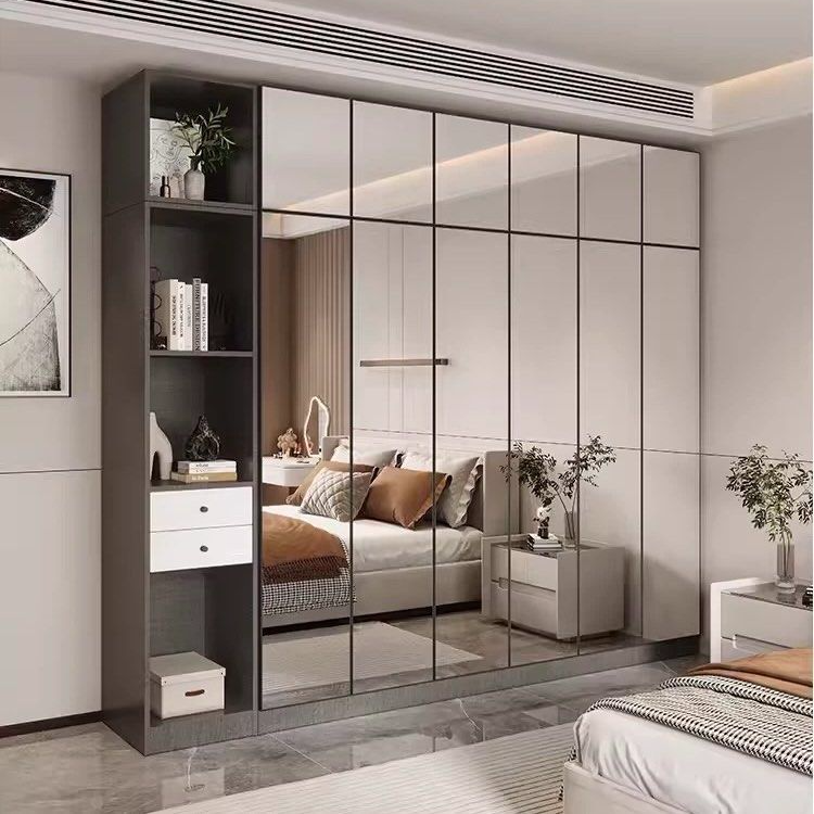PRAVENK Modern Mirrored Glass Wardrobe