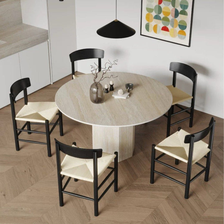 SKYLAR Modern Travertine Round Dining Table - Radical Homes Singapore