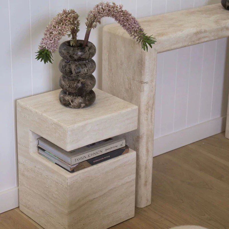 HYREA Modern Travertine Side Table - Radical Homes Singapore