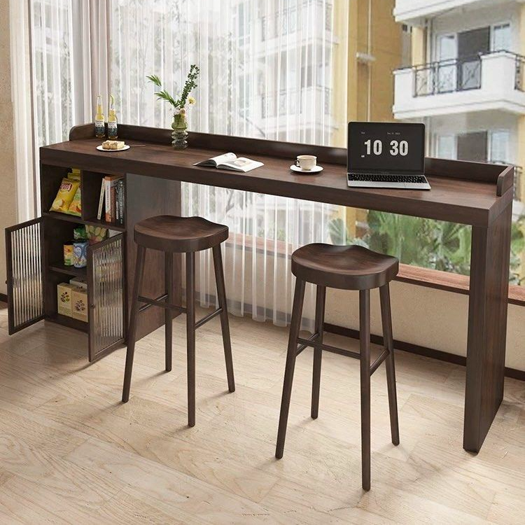 JOKIUN Modern Solid Wood Bar Table With Storage - Radical Homes Singapore