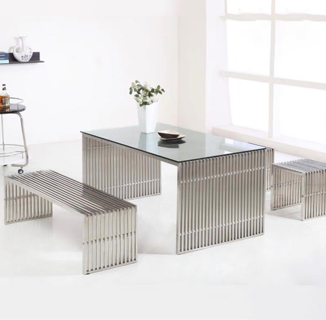 BRAM Modern Stainless Steel Bench - Radical Homes Singapore