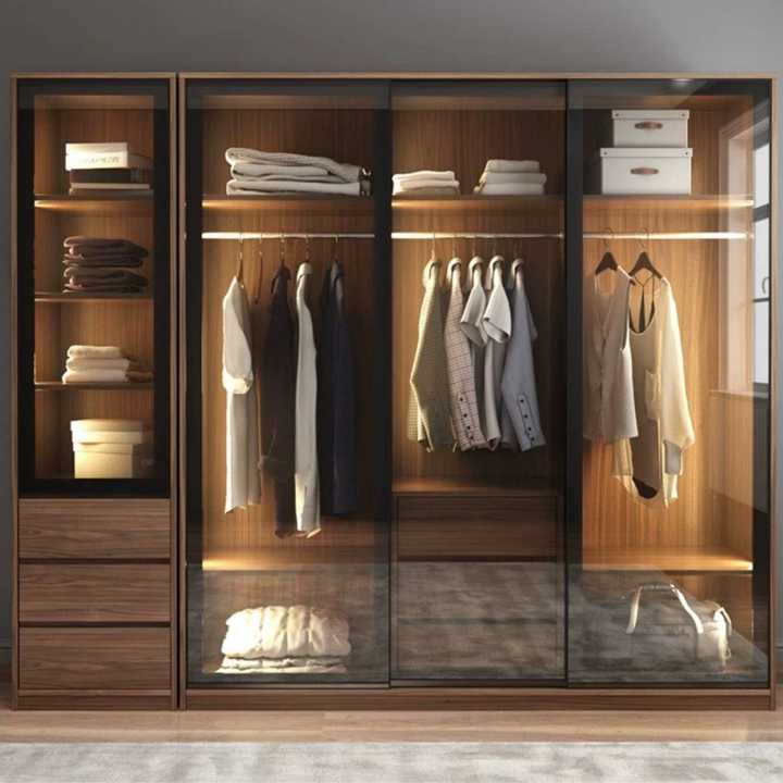 THRYMOR Rustic LED Walnut Wardrobe - Cassa Haus Singapore