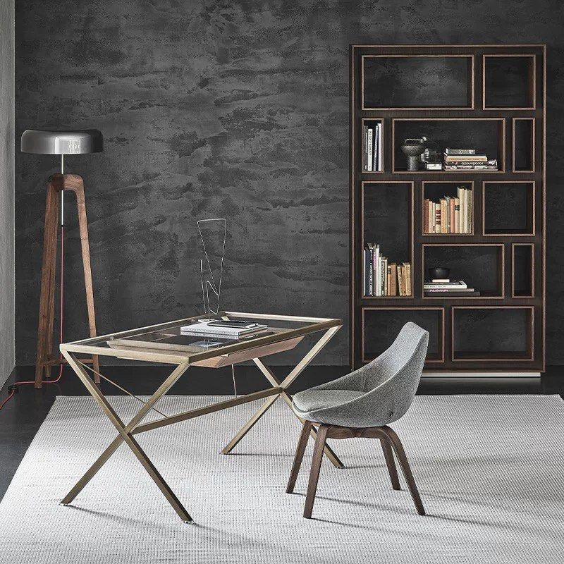 MAXIMILIAN Industrial Glass Study Table - Radical Homes Singapore