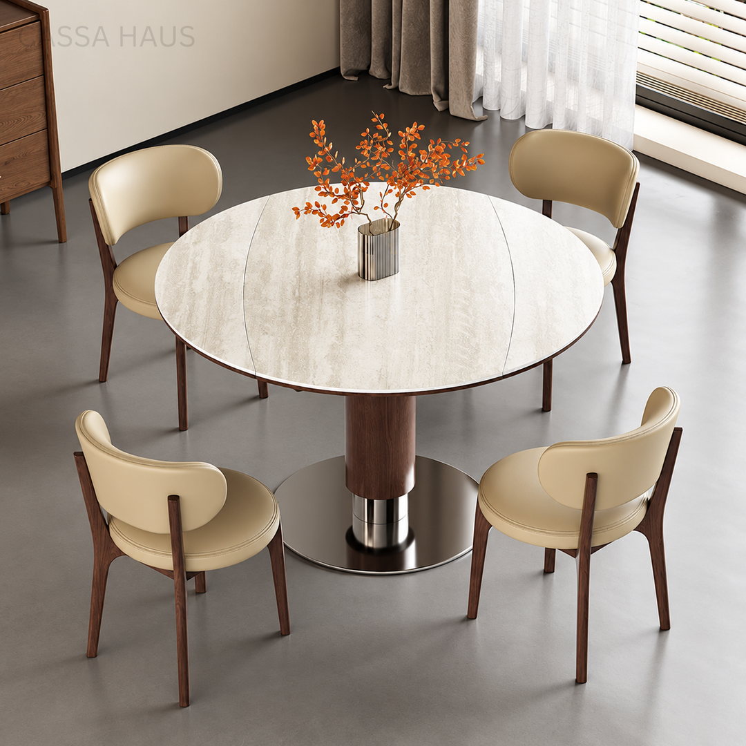 DOBERS Modern Travertine Extendable Round Dining Table - Cassa Haus Singapore
