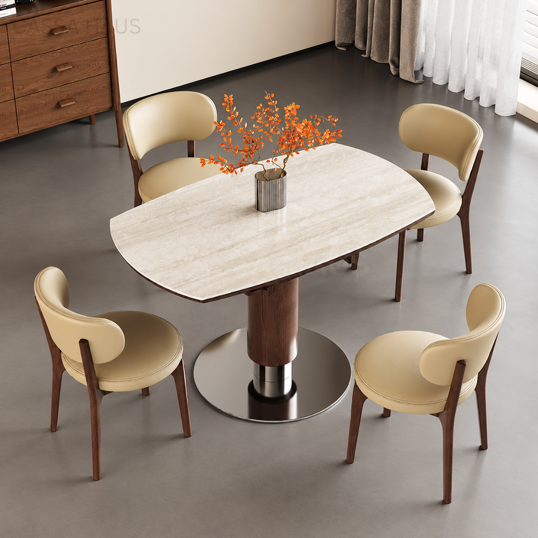 DOBERS Modern Travertine Extendable Round Dining Table - Cassa Haus Singapore