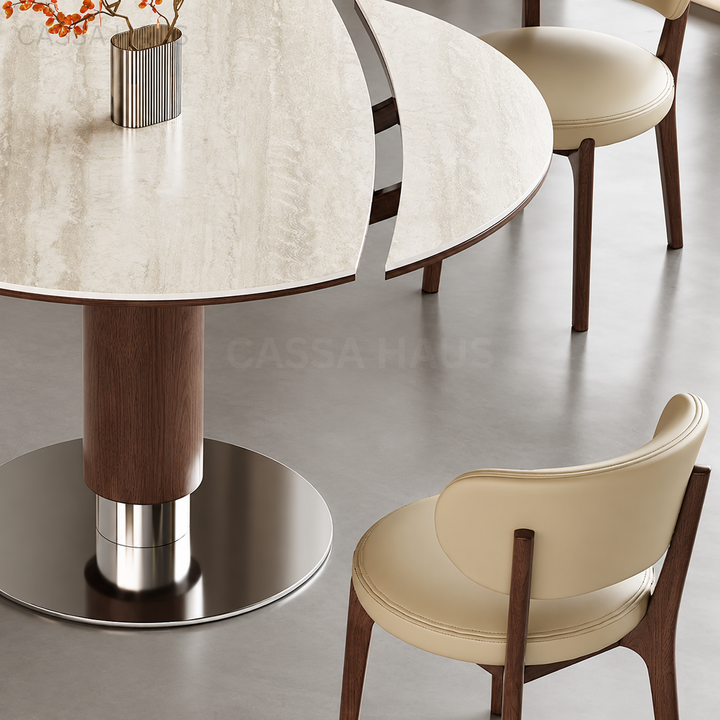 DOBERS Modern Travertine Extendable Round Dining Table - Cassa Haus Singapore