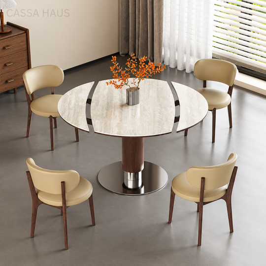 DOBERS Modern Travertine Extendable Round Dining Table - Cassa Haus Singapore
