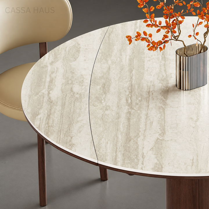 DOBERS Modern Travertine Extendable Round Dining Table - Cassa Haus Singapore