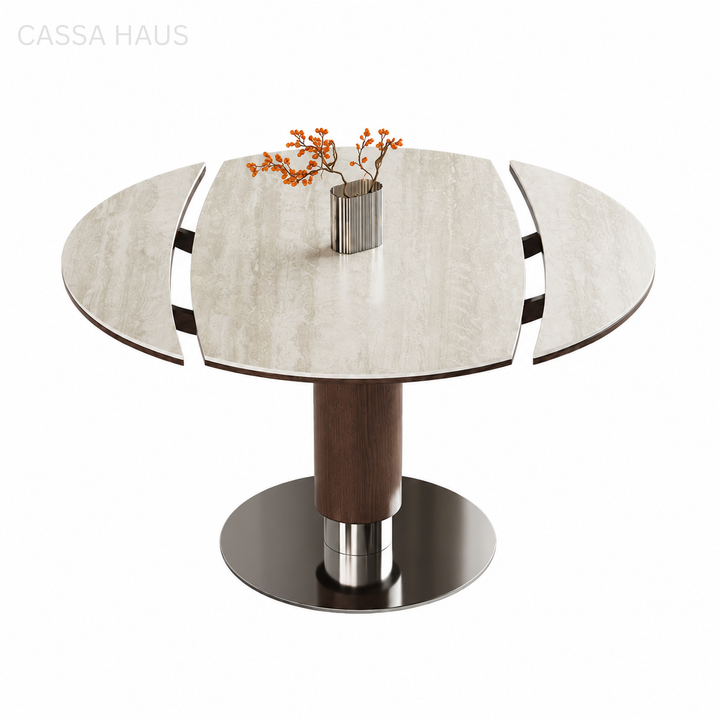 DOBERS Modern Travertine Extendable Round Dining Table - Cassa Haus Singapore