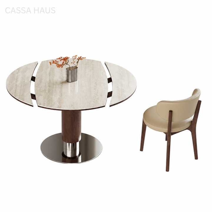 DOBERS Modern Travertine Extendable Round Dining Table - Cassa Haus Singapore