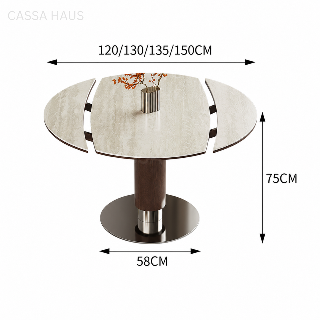 DOBERS Modern Travertine Extendable Round Dining Table - Cassa Haus Singapore